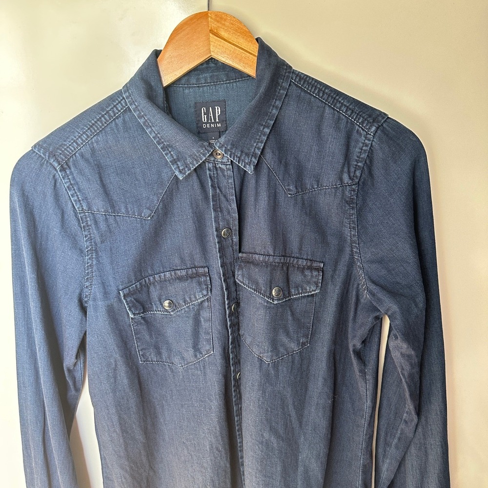 GAP Denim Button Up‎ Shirt Blue Western LayeringSmall Classic NWOT - Picture 5 of 10